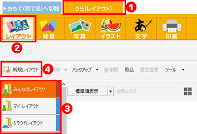 「レイアウト名/用紙種別選択」画面を表示する